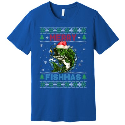 Merry Christmas Fishmas Ugly Xmas Sweater Santa Bass Fishing Great Gift Premium T-Shirt