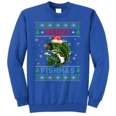 Merry Christmas Fishmas Ugly Xmas Sweater Santa Bass Fishing Great Gift Tall Sweatshirt