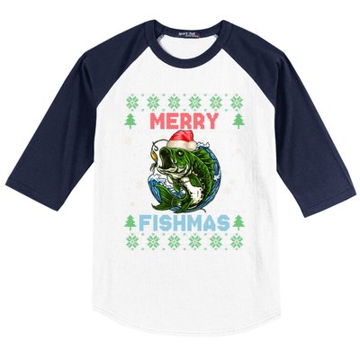 Merry Christmas Fishmas Ugly Xmas Sweater Santa Bass Fishing Great Gift Baseball Sleeve Shirt