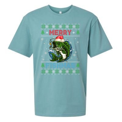 Merry Christmas Fishmas Ugly Xmas Sweater Santa Bass Fishing Great Gift Sueded Cloud Jersey T-Shirt