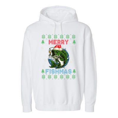 Merry Christmas Fishmas Ugly Xmas Sweater Santa Bass Fishing Great Gift Garment-Dyed Fleece Hoodie