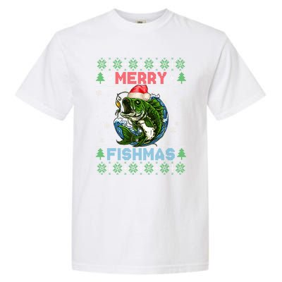 Merry Christmas Fishmas Ugly Xmas Sweater Santa Bass Fishing Great Gift Garment-Dyed Heavyweight T-Shirt