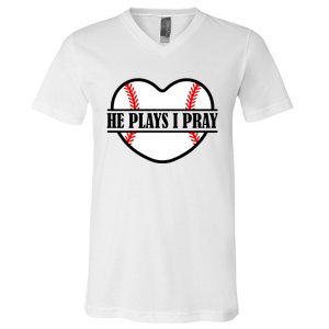 Mom Cute Funny He Plays I Pray V-Neck T-Shirt