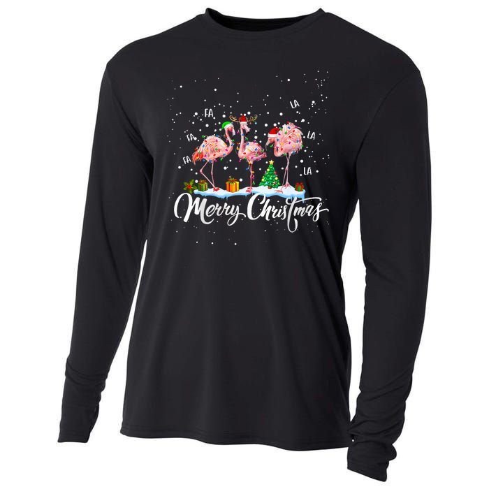 Merry Christmas Flamingo Santa Fa La La La Mingo Animals Pet Cooling Performance Long Sleeve Crew