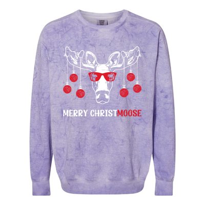 Merry Christmoose Funny Christmas Moose Festive Animal Pun Cool Gift Colorblast Crewneck Sweatshirt