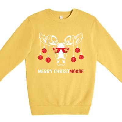 Merry Christmoose Funny Christmas Moose Festive Animal Pun Cool Gift Premium Crewneck Sweatshirt