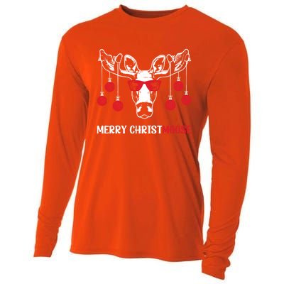 Merry Christmoose Funny Christmas Moose Festive Animal Pun Cool Gift Cooling Performance Long Sleeve Crew