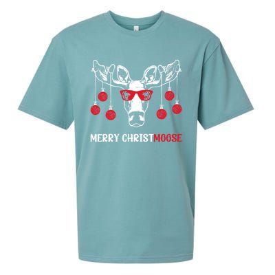 Merry Christmoose Funny Christmas Moose Festive Animal Pun Cool Gift Sueded Cloud Jersey T-Shirt