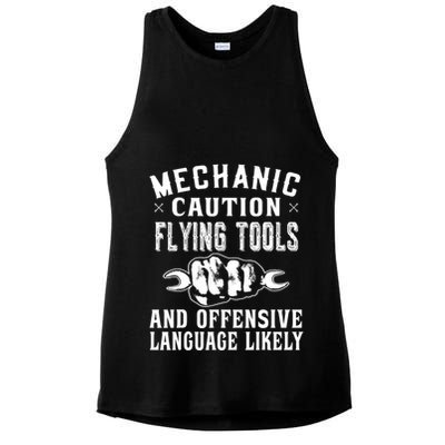 Mechanic Caution Flying Tools Funny Auto Mechanic Ladies PosiCharge Tri-Blend Wicking Tank