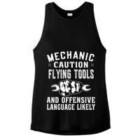 Mechanic Caution Flying Tools Funny Auto Mechanic Ladies PosiCharge Tri-Blend Wicking Tank
