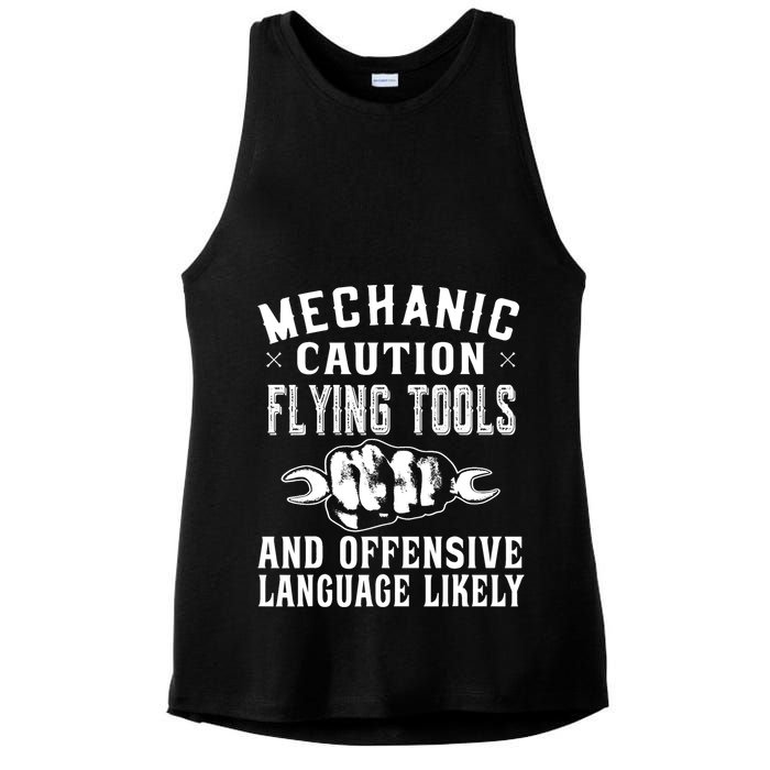 Mechanic Caution Flying Tools Funny Auto Mechanic Ladies PosiCharge Tri-Blend Wicking Tank