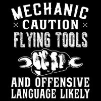 Mechanic Caution Flying Tools Funny Auto Mechanic Flexfit Unipanel Trucker Cap