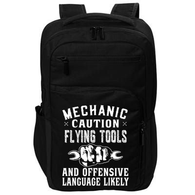 Mechanic Caution Flying Tools Funny Auto Mechanic Impact Tech Backpack