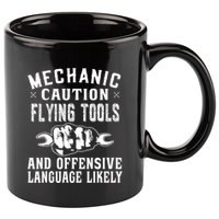 Mechanic Caution Flying Tools Funny Auto Mechanic 11oz C Handle Ceramic Mug