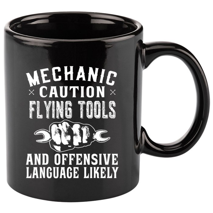 Mechanic Caution Flying Tools Funny Auto Mechanic 11oz C Handle Ceramic Mug