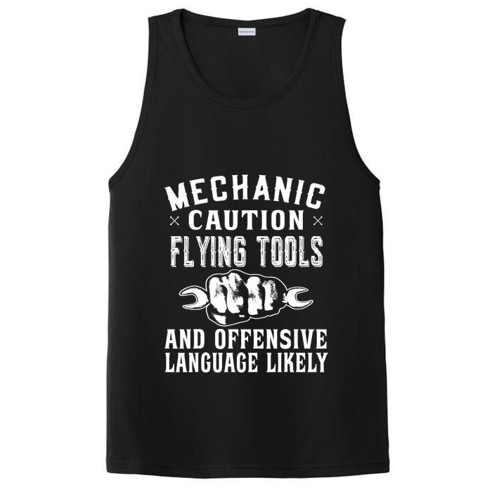Mechanic Caution Flying Tools Funny Auto Mechanic PosiCharge Competitor Tank