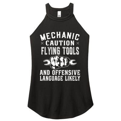 Mechanic Caution Flying Tools Funny Auto Mechanic Women's Perfect Tri Rocker Tank