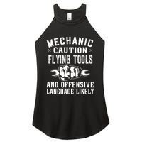 Mechanic Caution Flying Tools Funny Auto Mechanic Women's Perfect Tri Rocker Tank