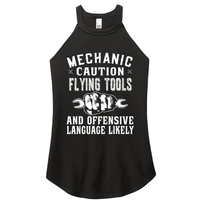 Mechanic Caution Flying Tools Funny Auto Mechanic Women's Perfect Tri Rocker Tank