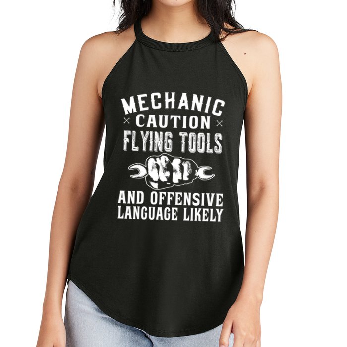 Mechanic Caution Flying Tools Funny Auto Mechanic Women's Perfect Tri Rocker Tank