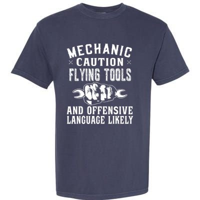 Mechanic Caution Flying Tools Funny Auto Mechanic Garment-Dyed Heavyweight T-Shirt