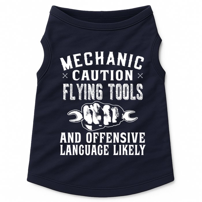 Mechanic Caution Flying Tools Funny Auto Mechanic Doggie Tank