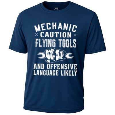 Mechanic Caution Flying Tools Funny Auto Mechanic Performance Shirt
