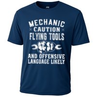 Mechanic Caution Flying Tools Funny Auto Mechanic Performance Shirt