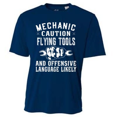 Mechanic Caution Flying Tools Funny Auto Mechanic Cooling Performance Crew T-Shirt