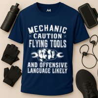 Mechanic Caution Flying Tools Funny Auto Mechanic Performance Shirt