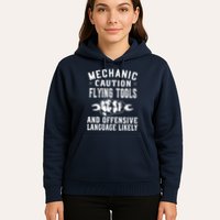 Mechanic Caution Flying Tools Funny Auto Mechanic Hoodie