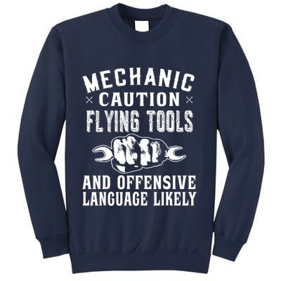 Mechanic Caution Flying Tools Funny Auto Mechanic Sweatshirt
