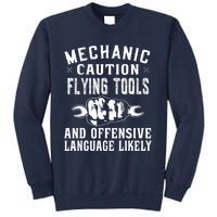 Mechanic Caution Flying Tools Funny Auto Mechanic Sweatshirt