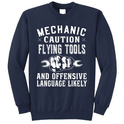 Mechanic Caution Flying Tools Funny Auto Mechanic Sweatshirt