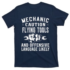 Mechanic Caution Flying Tools Funny Auto Mechanic T-Shirt