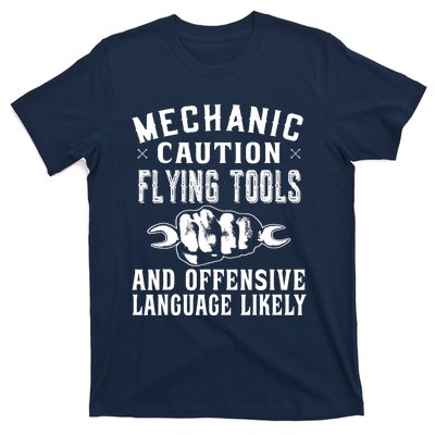 Mechanic Caution Flying Tools Funny Auto Mechanic T-Shirt