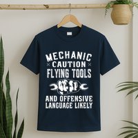 Mechanic Caution Flying Tools Funny Auto Mechanic T-Shirt