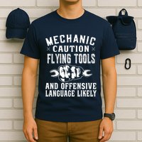 Mechanic Caution Flying Tools Funny Auto Mechanic T-Shirt