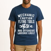 Mechanic Caution Flying Tools Funny Auto Mechanic Tall T-Shirt