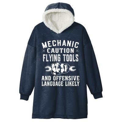 Mechanic Caution Flying Tools Funny Auto Mechanic Hooded Wearable Blanket