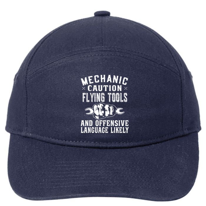Mechanic Caution Flying Tools Funny Auto Mechanic 7-Panel Snapback Hat