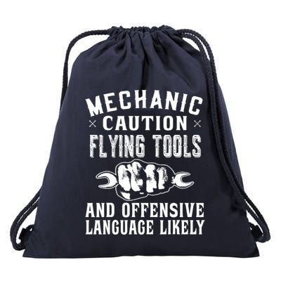 Mechanic Caution Flying Tools Funny Auto Mechanic Drawstring Bag