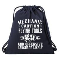 Mechanic Caution Flying Tools Funny Auto Mechanic Drawstring Bag