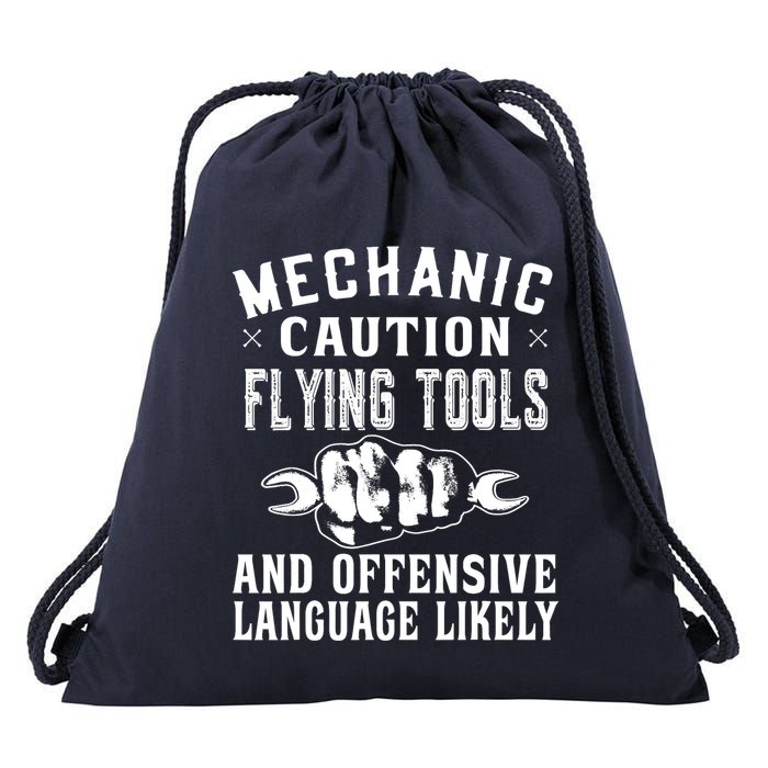 Mechanic Caution Flying Tools Funny Auto Mechanic Drawstring Bag