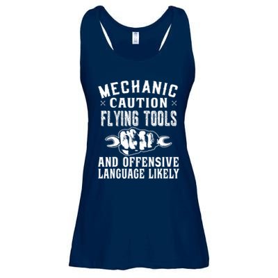 Mechanic Caution Flying Tools Funny Auto Mechanic Ladies Essential Flowy Tank