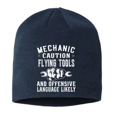 Mechanic Caution Flying Tools Funny Auto Mechanic Sustainable Beanie