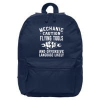 Mechanic Caution Flying Tools Funny Auto Mechanic 16 in Basic Backpack
