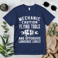 Mechanic Caution Flying Tools Funny Auto Mechanic Premium T-Shirt