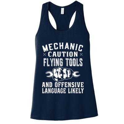 Mechanic Caution Flying Tools Funny Auto Mechanic Womens Tank Top
