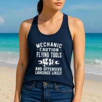 Mechanic Caution Flying Tools Funny Auto Mechanic Womens Tank Top